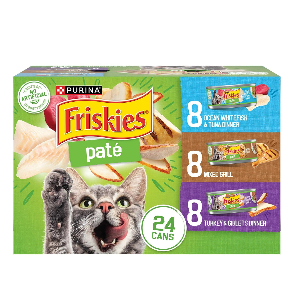 Box of Friskies Classic Pate Variety wet cat food, 24 cans of 5.5 ounce