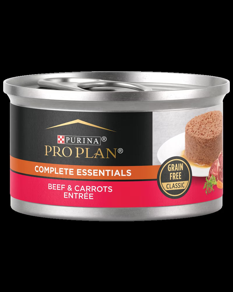 Purina Pro Plan Complete Essentials beef and carrots grain-free wet cat food can, 3 oz