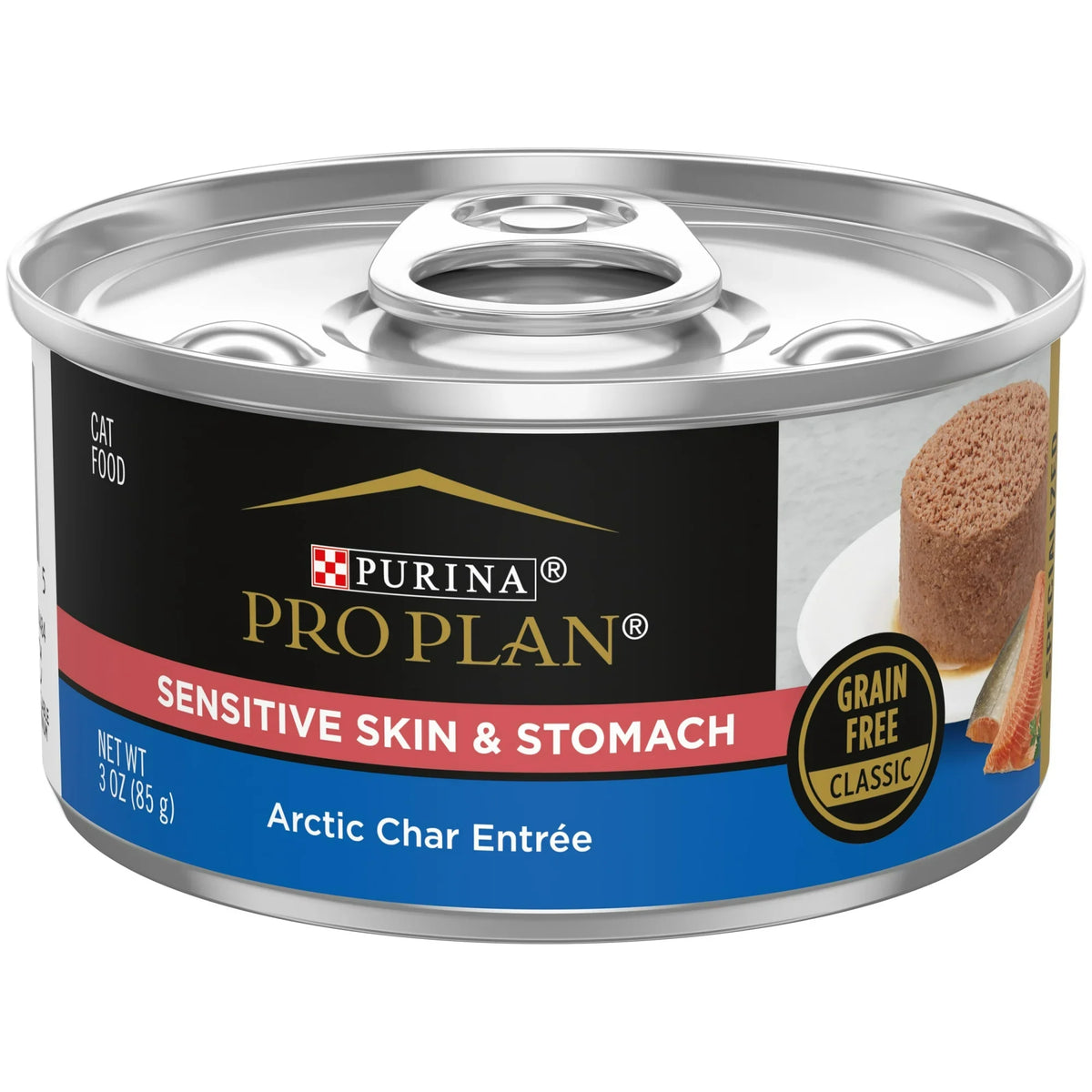 Pro Plan Sensitive Skin & Stomach Arctic Char grain free wet cat food can, 3oz