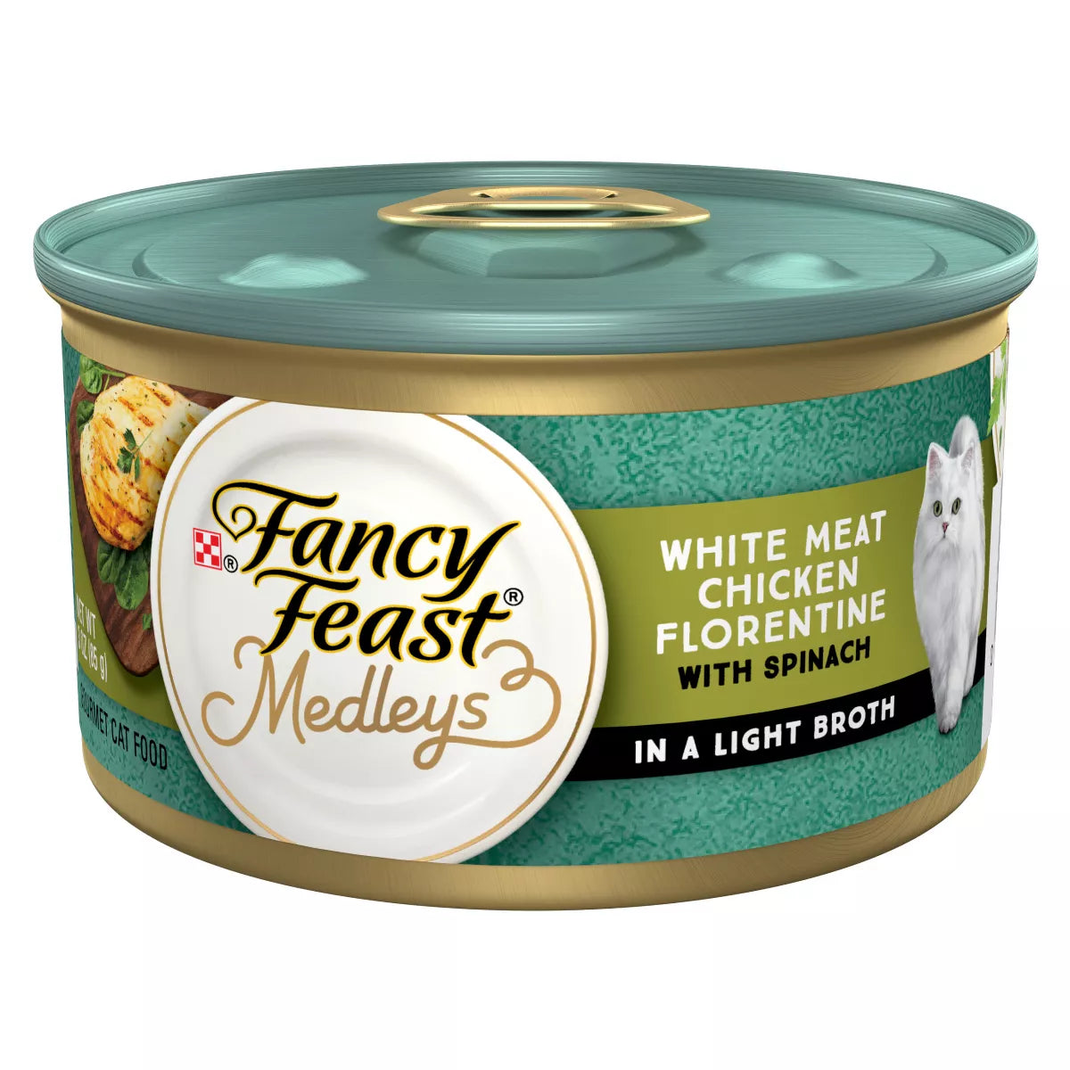 Fancy Feast Medleys Chicken Florentine wet cat food, 3oz can