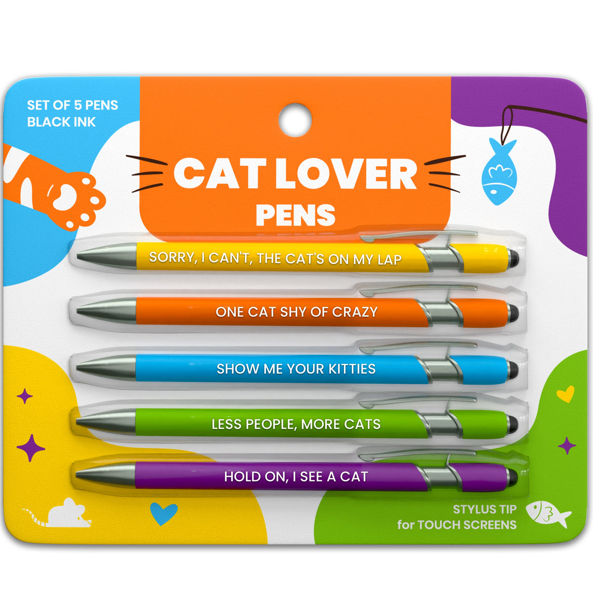 Cat-Themed Stylus Pen Sets in packaging, Rubyloo, sold through Sniff and Shift