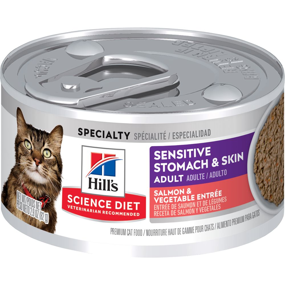 Hill's Science Diet Sensitive Stomach and Skin Salmon cat food can, 2.9 oz