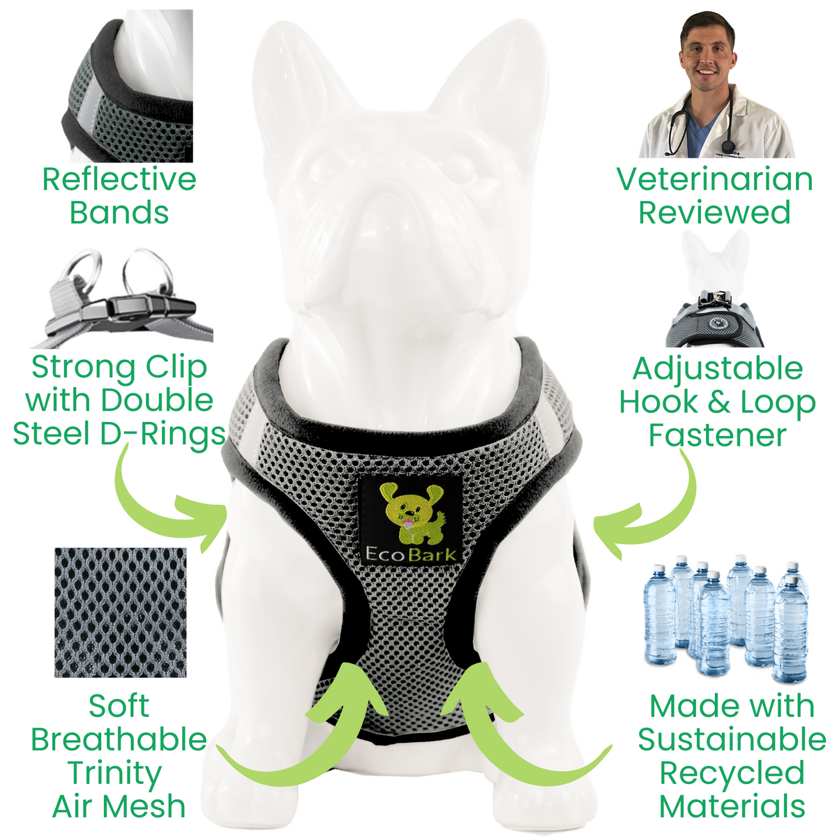 Step-In Dog Harness, Reflective Mesh, Gray