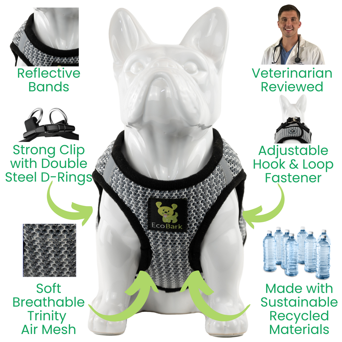 Step-In Reflective Mesh Dog Harness, Steel Gray