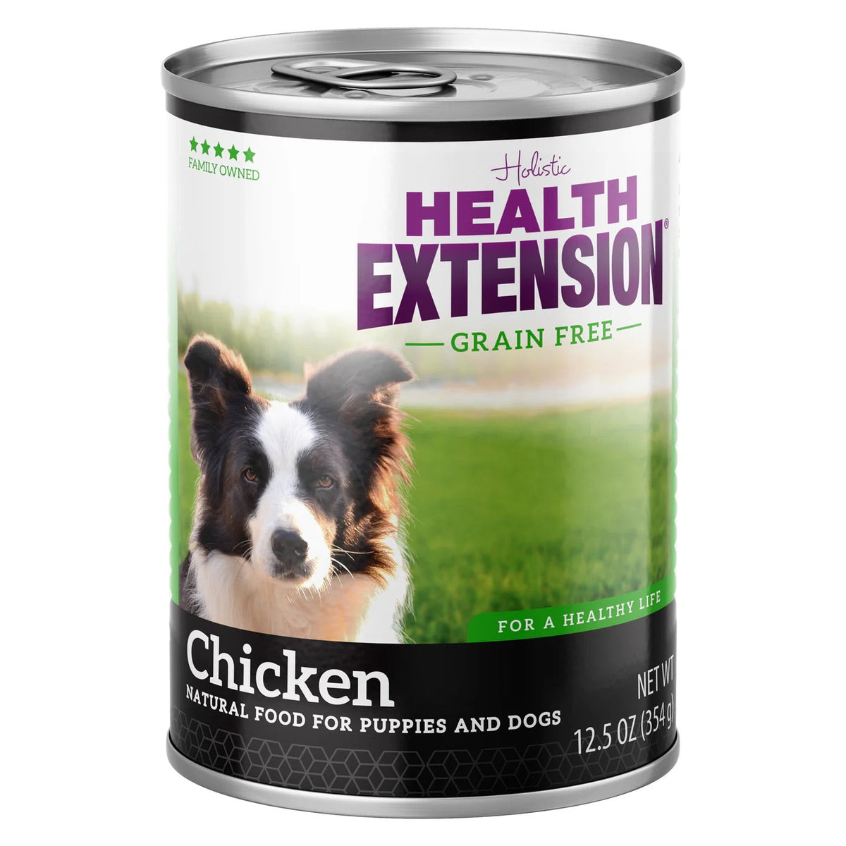 Can of Health Extension Grain Free Chicken wet dog food topper