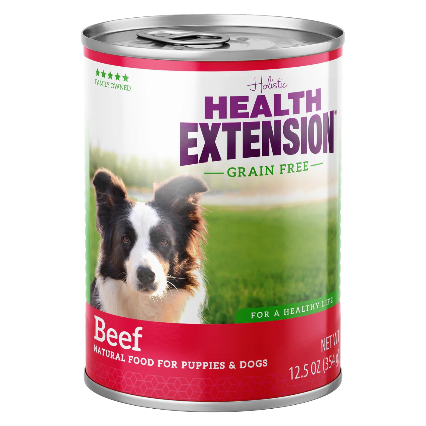 Can of Health Extension Grain Free Beef wet dog food topper