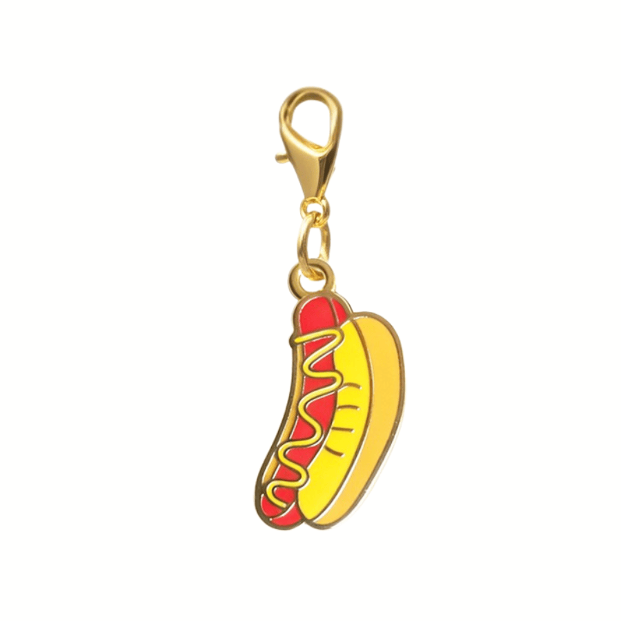 Hotdog Pet Charm, a double-sided clip-on charm, Pink Papyrus Co., sold through Sniff and Shift
