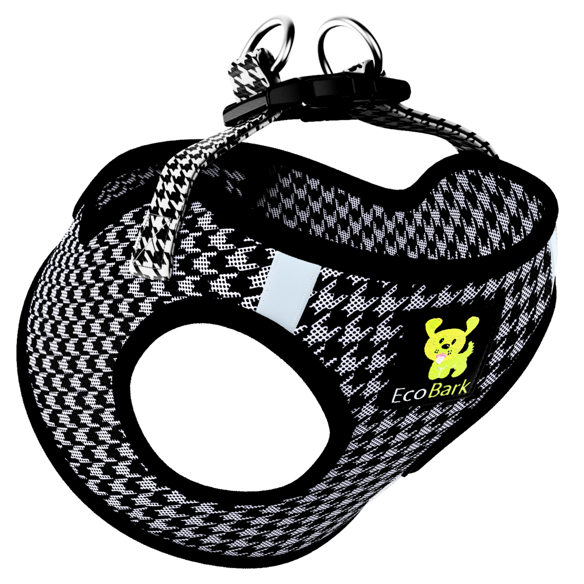 Houndstooth Step-In Dog Harness, Reflective Mesh, Teacup to XL, EcoBark Pet Supplies, sold through Sniff and Shift