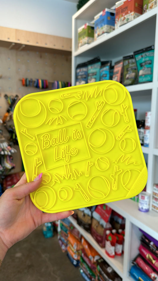 Ball is Life silicone lick mat with suction cups by The Modern Dog Company, sold through Sniff and Shift