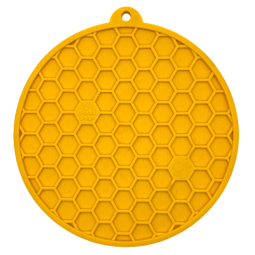 Yellow Honeycomb eMat lick mat with suction cups, SodaPup, sold through Sniff and Shift