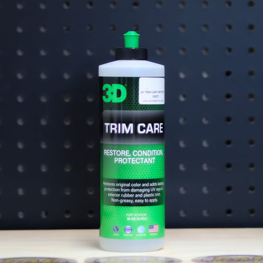 3D Trim Care pint bottle with a green restore and protect label and green cap