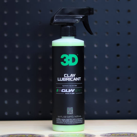 3D GLW Clay Lubricant pint bottle with black trigger sprayer, black GLW Series label and pale liquid