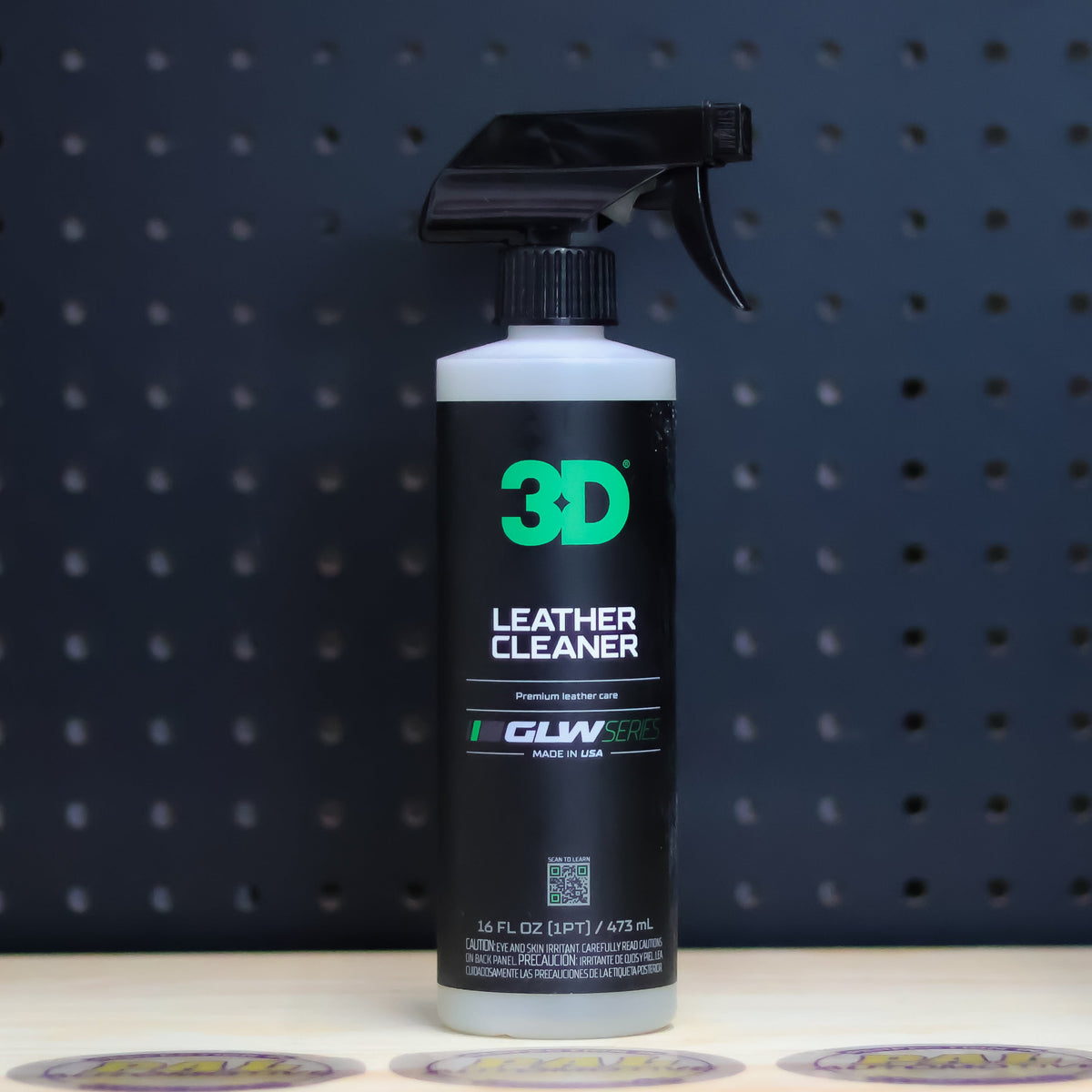 3D GLW Leather Cleaner 16 oz black trigger spray bottle with green 3D logo