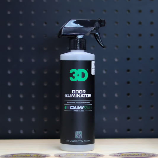 3D GLW Odor Eliminator pint bottle with black trigger sprayer and black GLW Series label