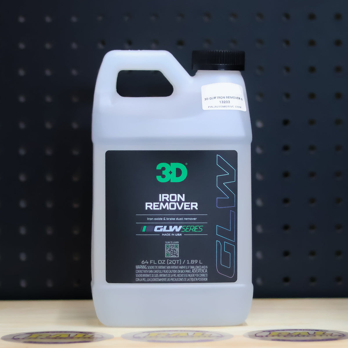 3D GLW Iron Remover 64 oz jug with handle and black GLW Series label