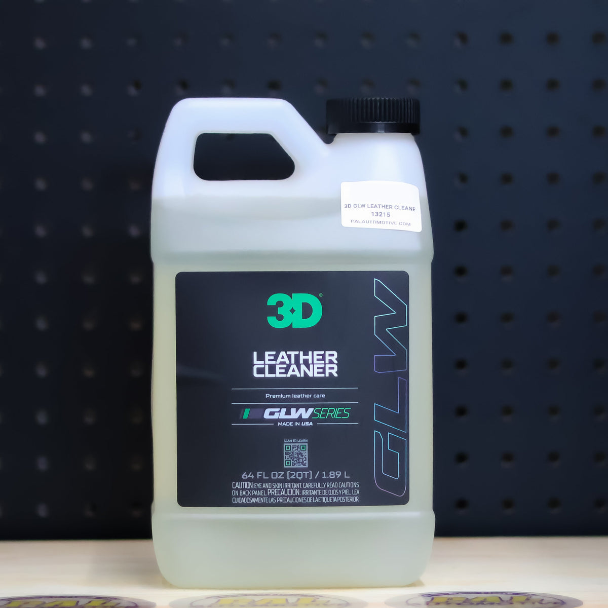 3D GLW Leather Cleaner 64 oz jug with handle and black GLW Series label