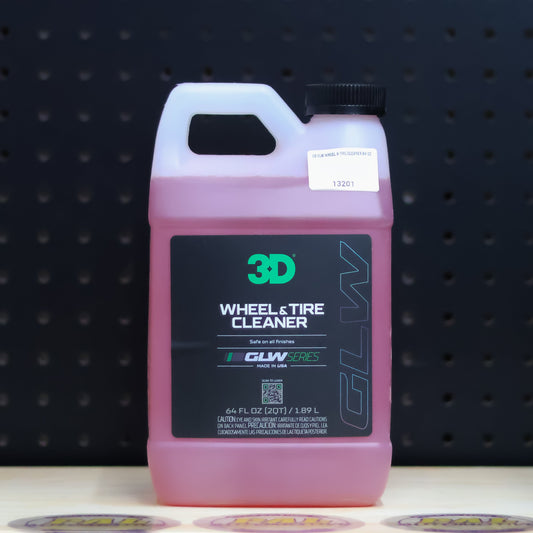 3D GLW Wheel and Tire Cleaner 64 oz jug holding pink cleaner with a black GLW Series label