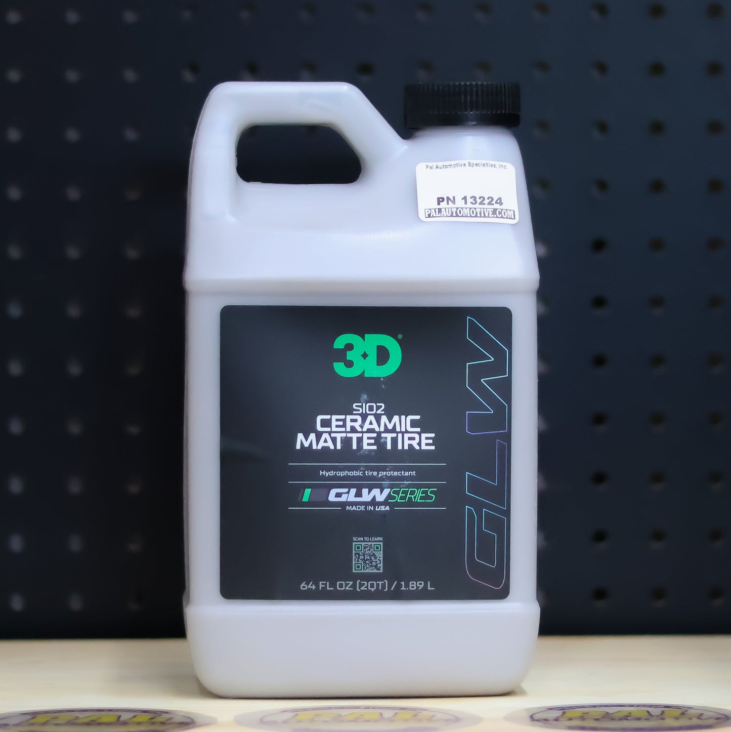 3D GLW SiO2 Ceramic Matte Tire 64 oz white jug with handle and black GLW label