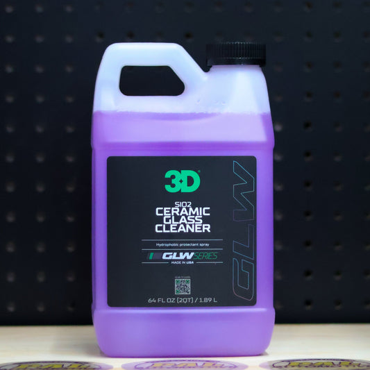 3D GLW SiO2 Ceramic Glass Cleaner 64 oz jug of purple liquid with handle