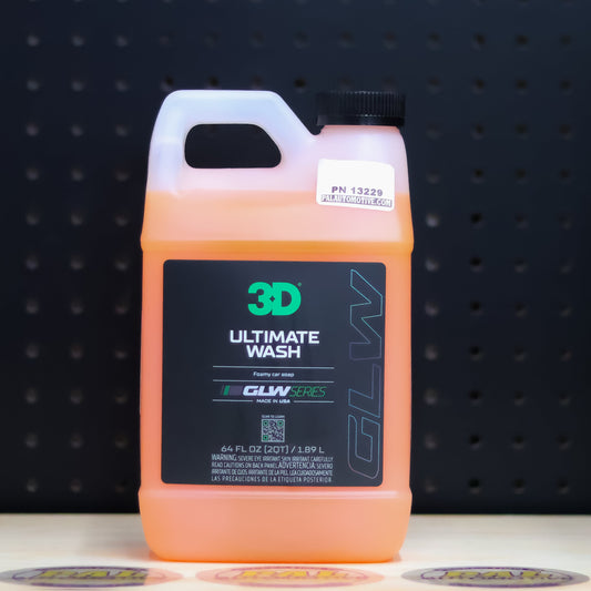 3D GLW Ultimate Wash 64 oz translucent jug of orange car wash soap with a black GLW Series label