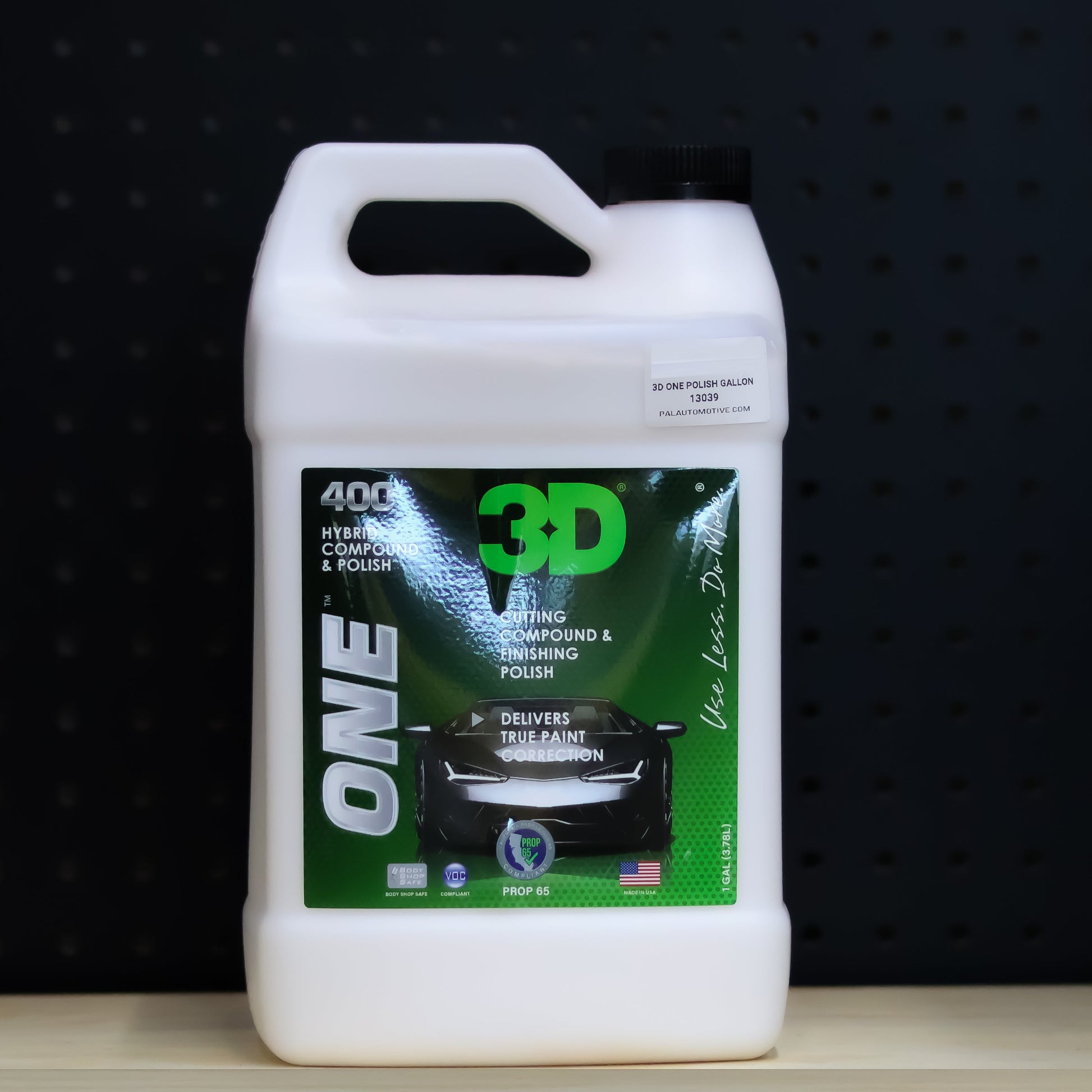 3D ONE hybrid compound and polish 1 gallon jug, white plastic with a green and black label and a carry handle
