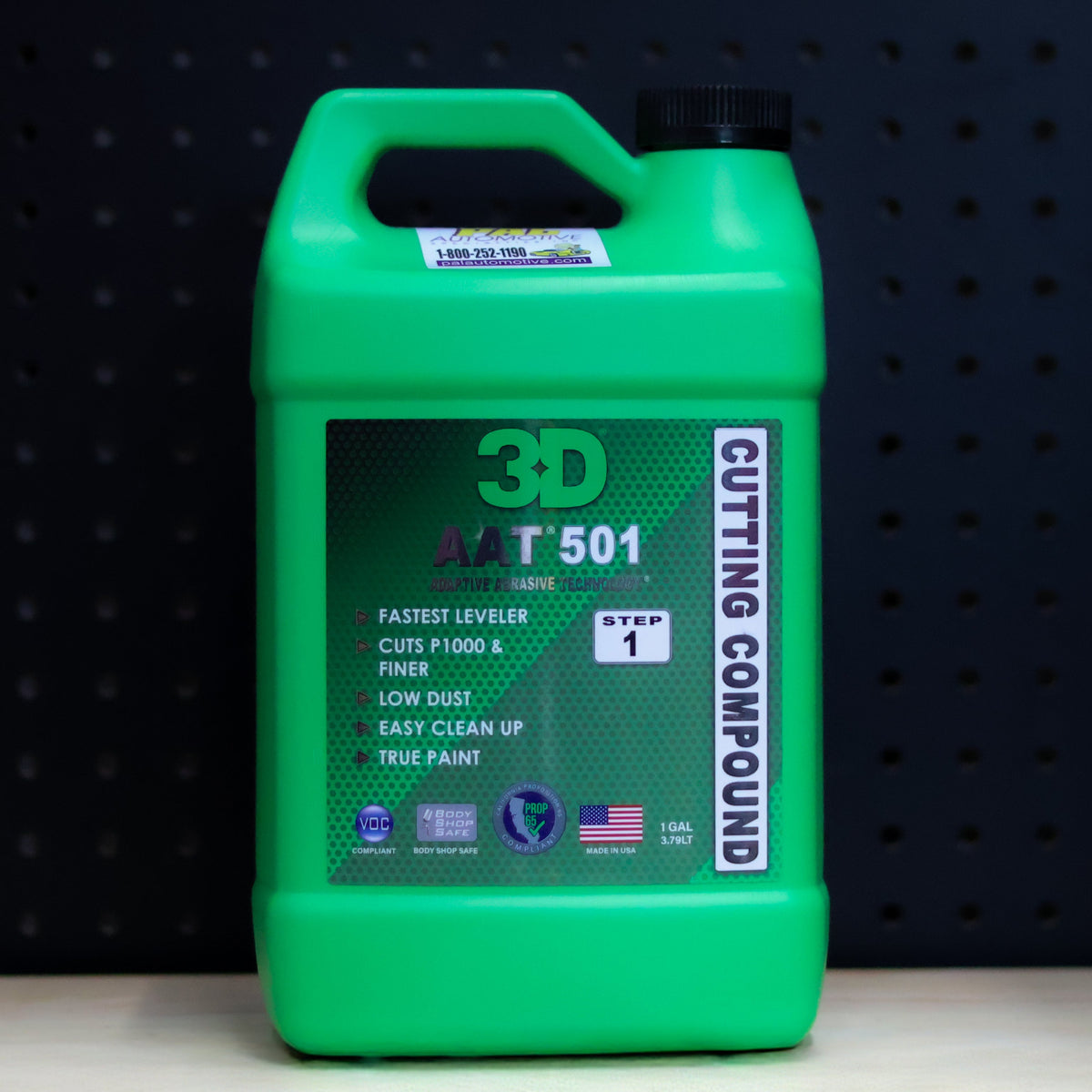 3D AAT 501 Cutting Compound gallon jug with handle and green Step 1 label