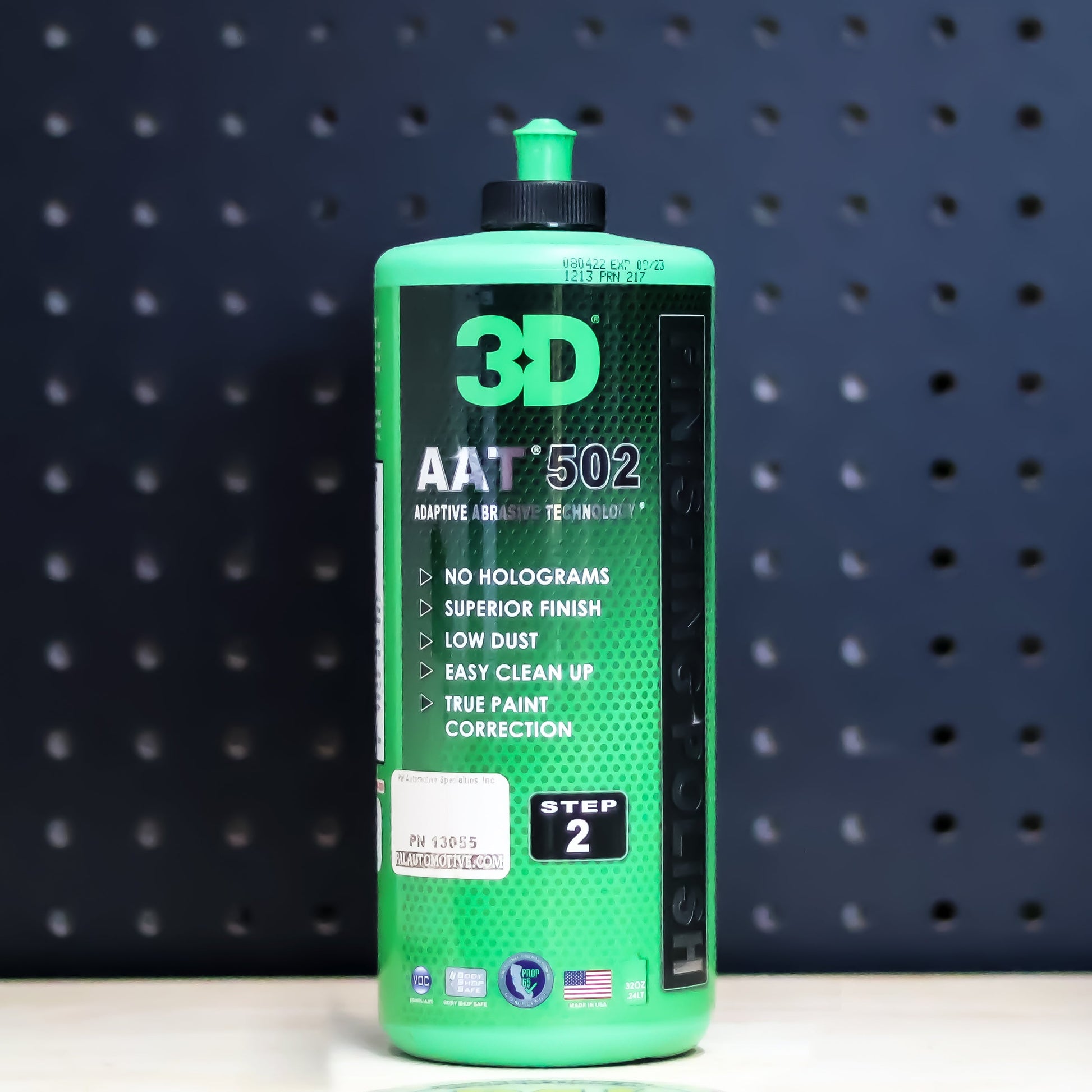 3D 502 AAT Finishing Polish quart bottle, green bottle with green flip cap and AAT 502 Step 2 label