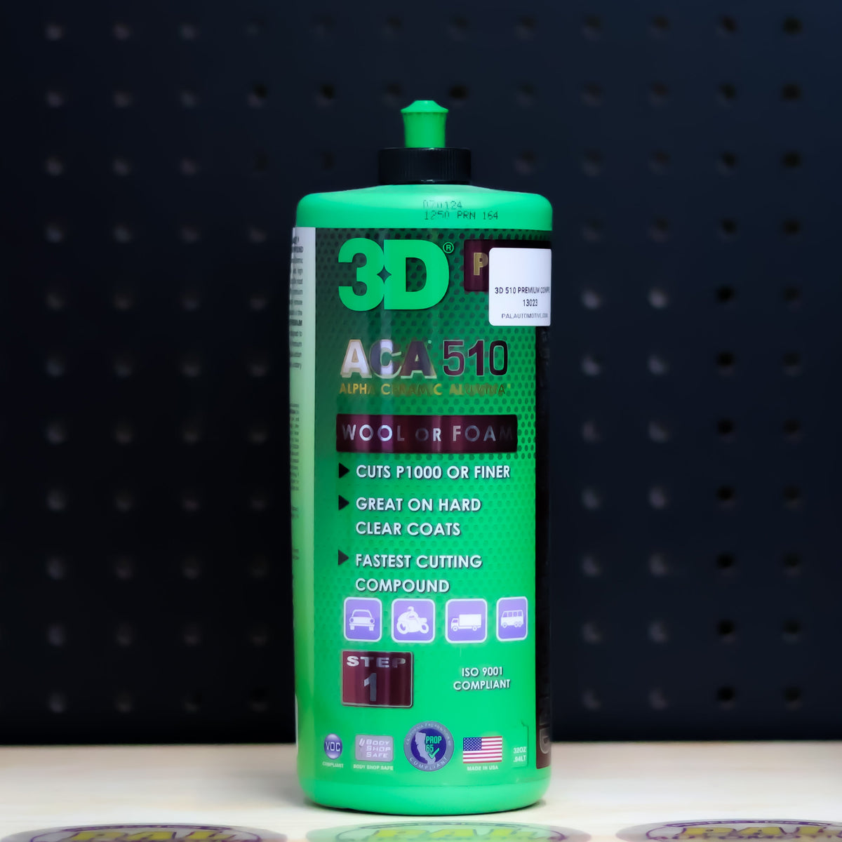 3D 510 Premium Compound quart bottle, green bottle with green flip cap and ACA 510 label