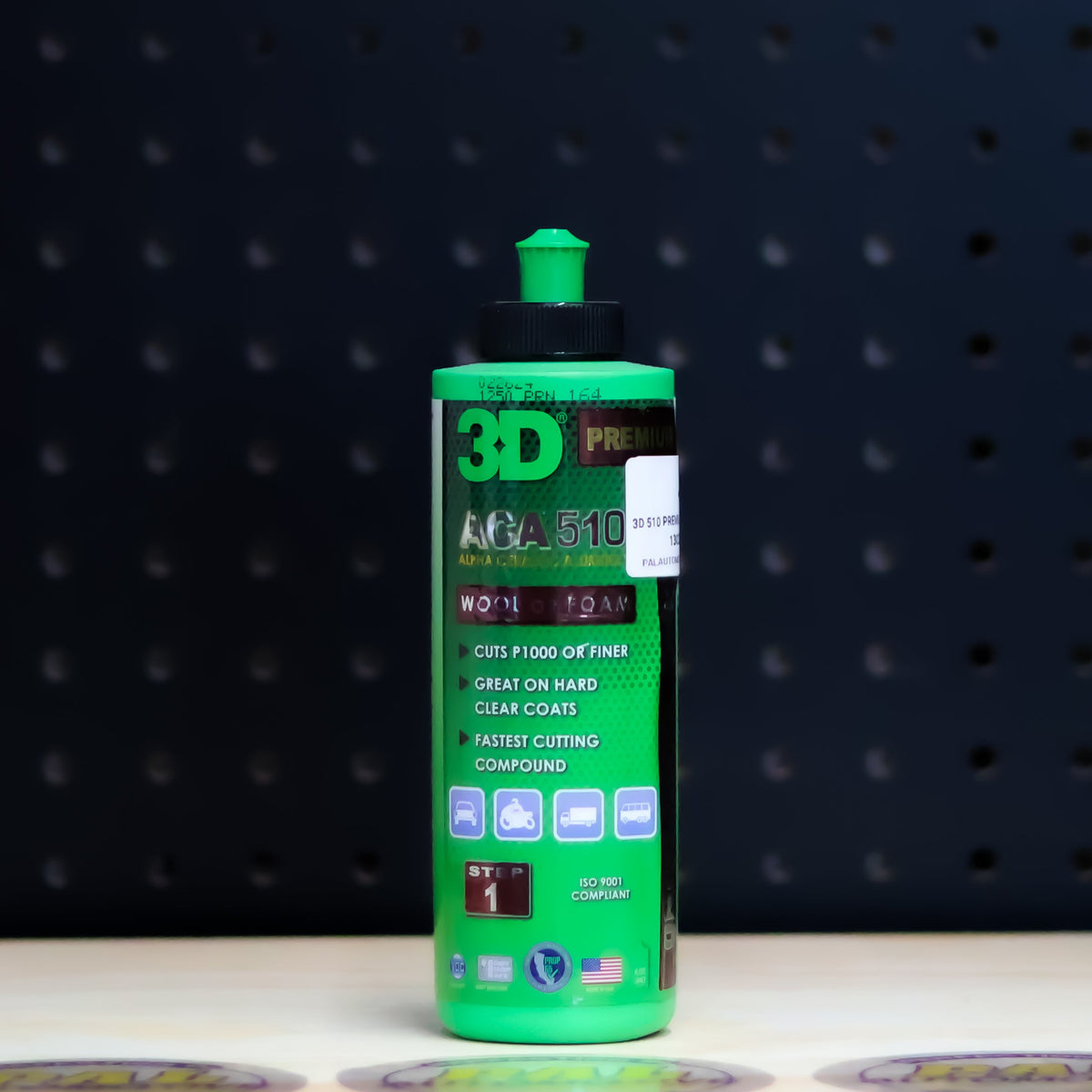3D 510 Premium Compound 8 oz bottle, small green bottle with green flip cap and ACA 510 label