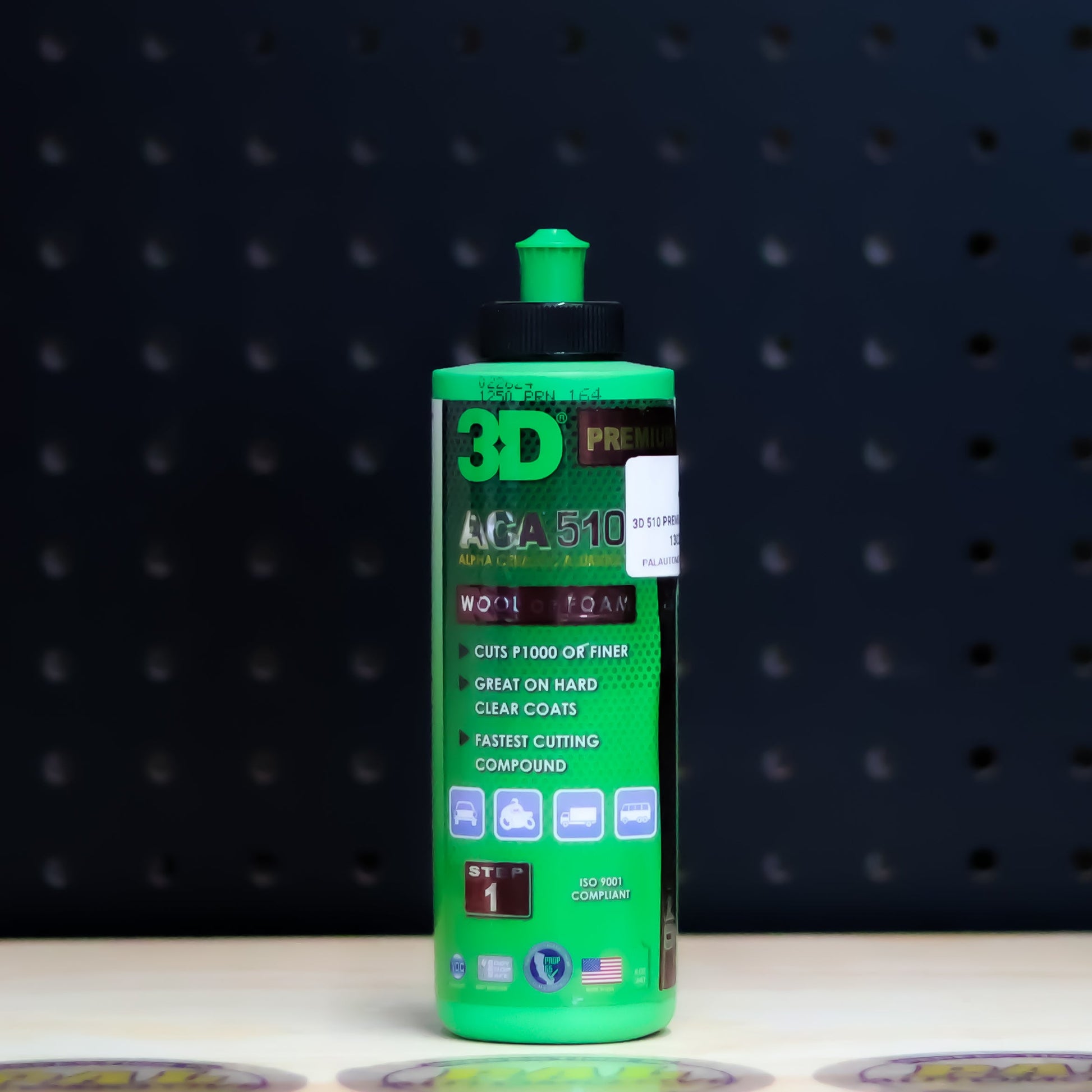 3D 510 Premium Compound 8 oz bottle, small green bottle with green flip cap and ACA 510 label