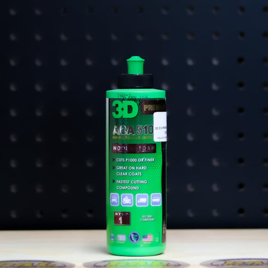 3D 510 Premium Compound 8 oz bottle, small green bottle with green flip cap and ACA 510 label
