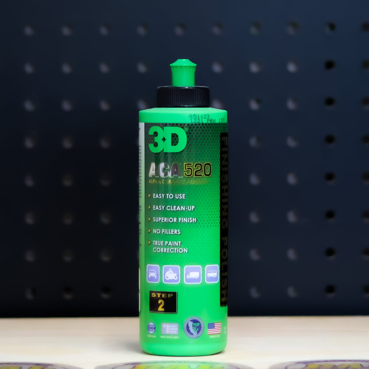 3D ACA 520 Finishing Polish 8 oz green bottle with green flip cap and Step 2 label