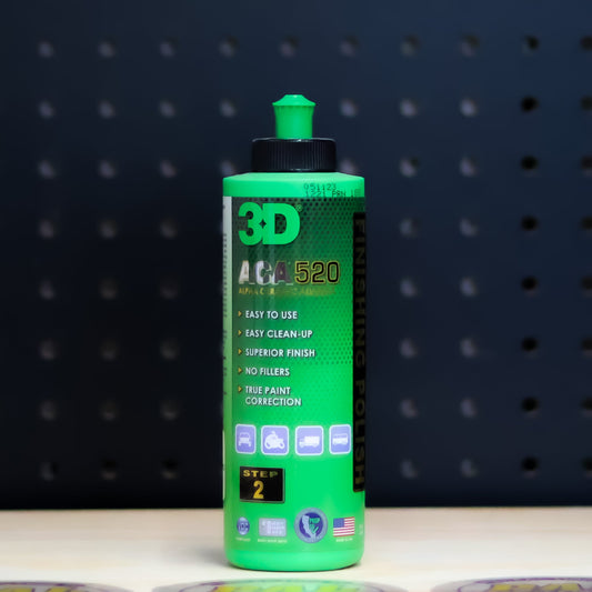 3D ACA 520 Finishing Polish 8 oz green bottle with green flip cap and Step 2 label