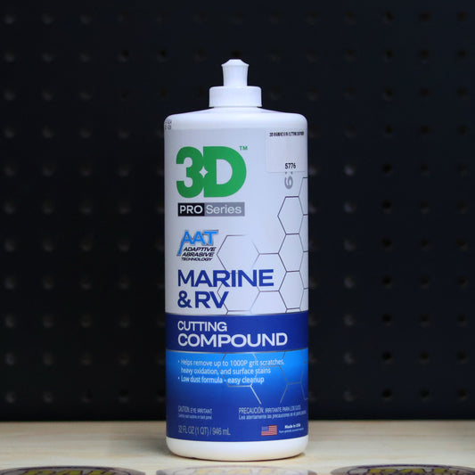 3D Marine and RV Cutting Compound quart bottle, white with blue Pro Series AAT label