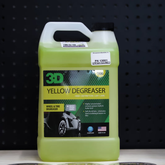 3D Yellow Degreaser one gallon jug of yellow green wheel and tire degreaser with a green label