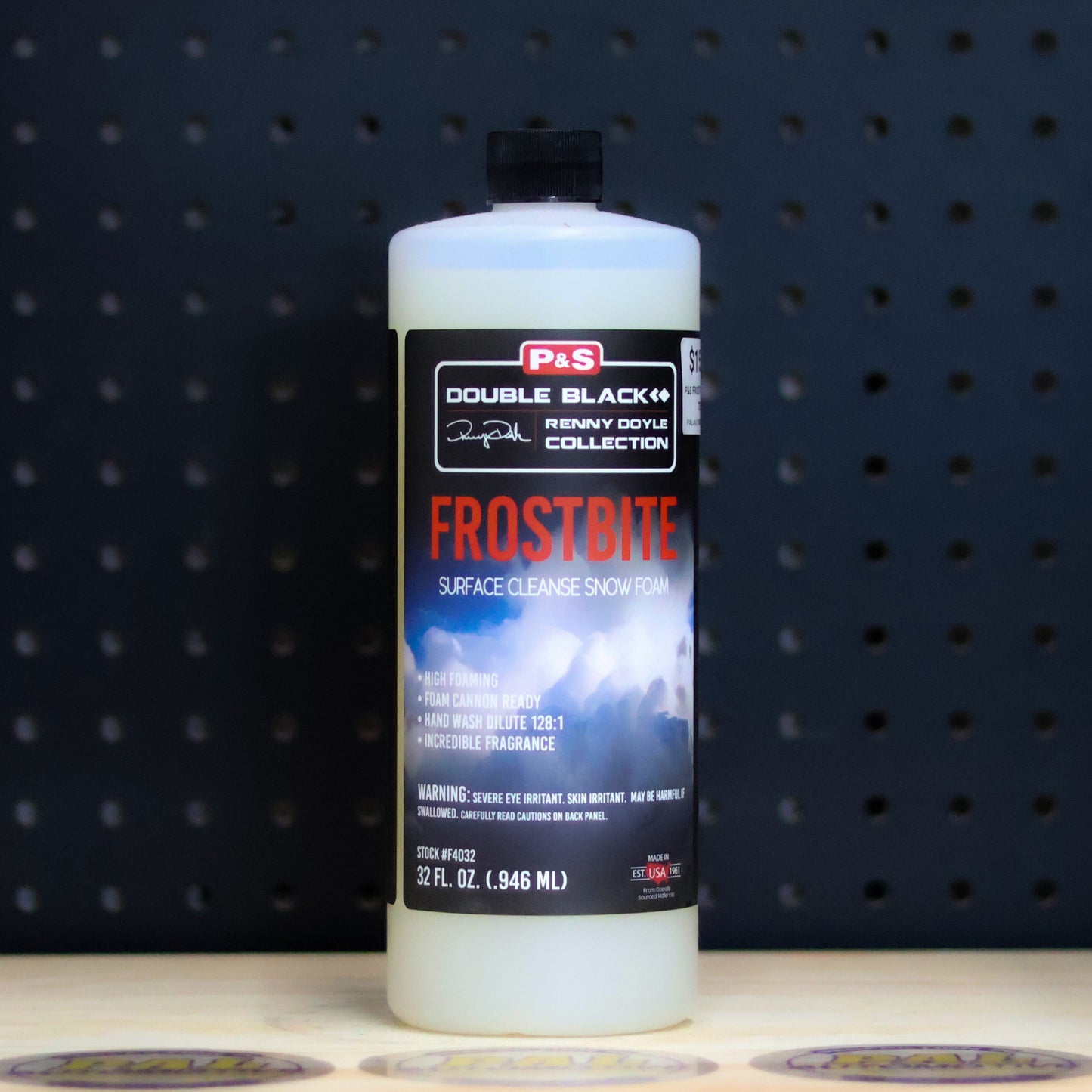 P&S Frostbite Surface Cleanse Snow Foam 32 ounce white quart bottle with a black Double Black label