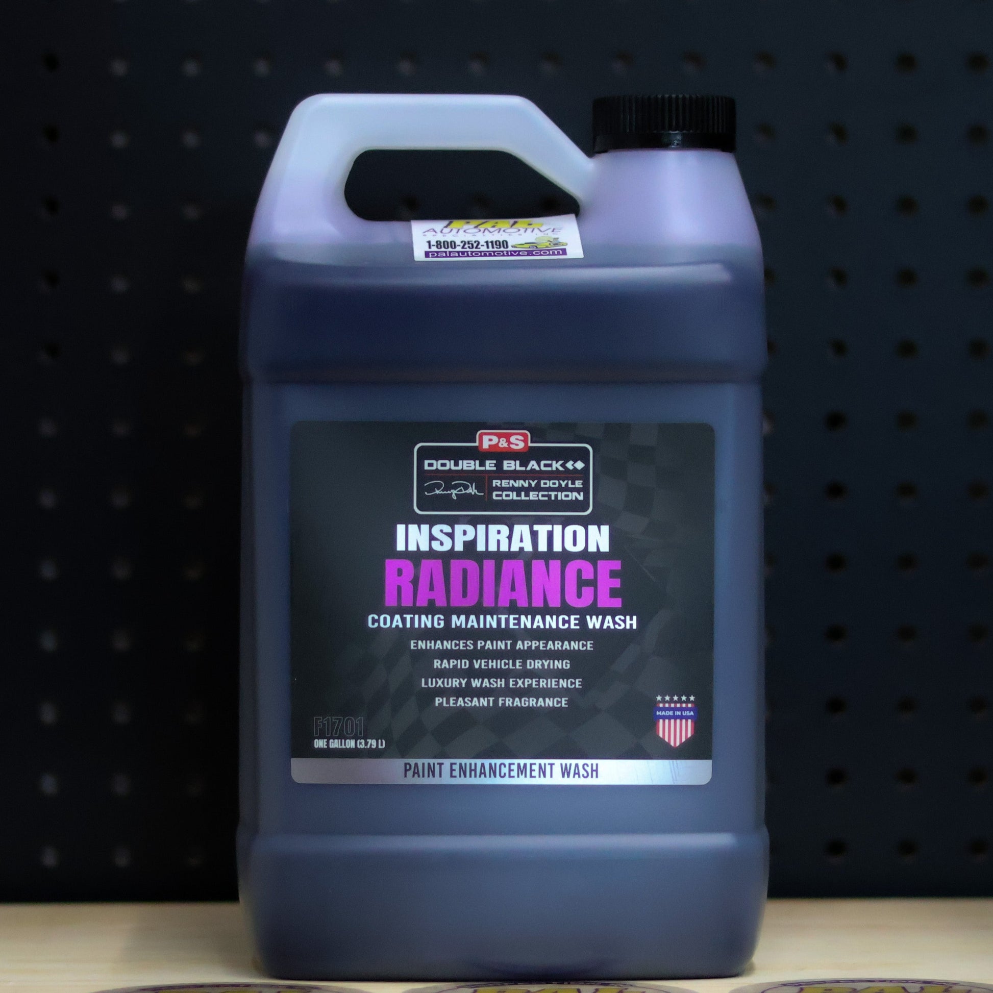 P&S Inspiration Radiance Coating Maintenance Wash gallon jug of deep purple liquid with the black Double Black Renny Doyle Collection label