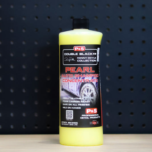 P&S Pearl Auto Shampoo Concentrate quart bottle of yellow liquid with the black Double Black Renny Doyle Collection label