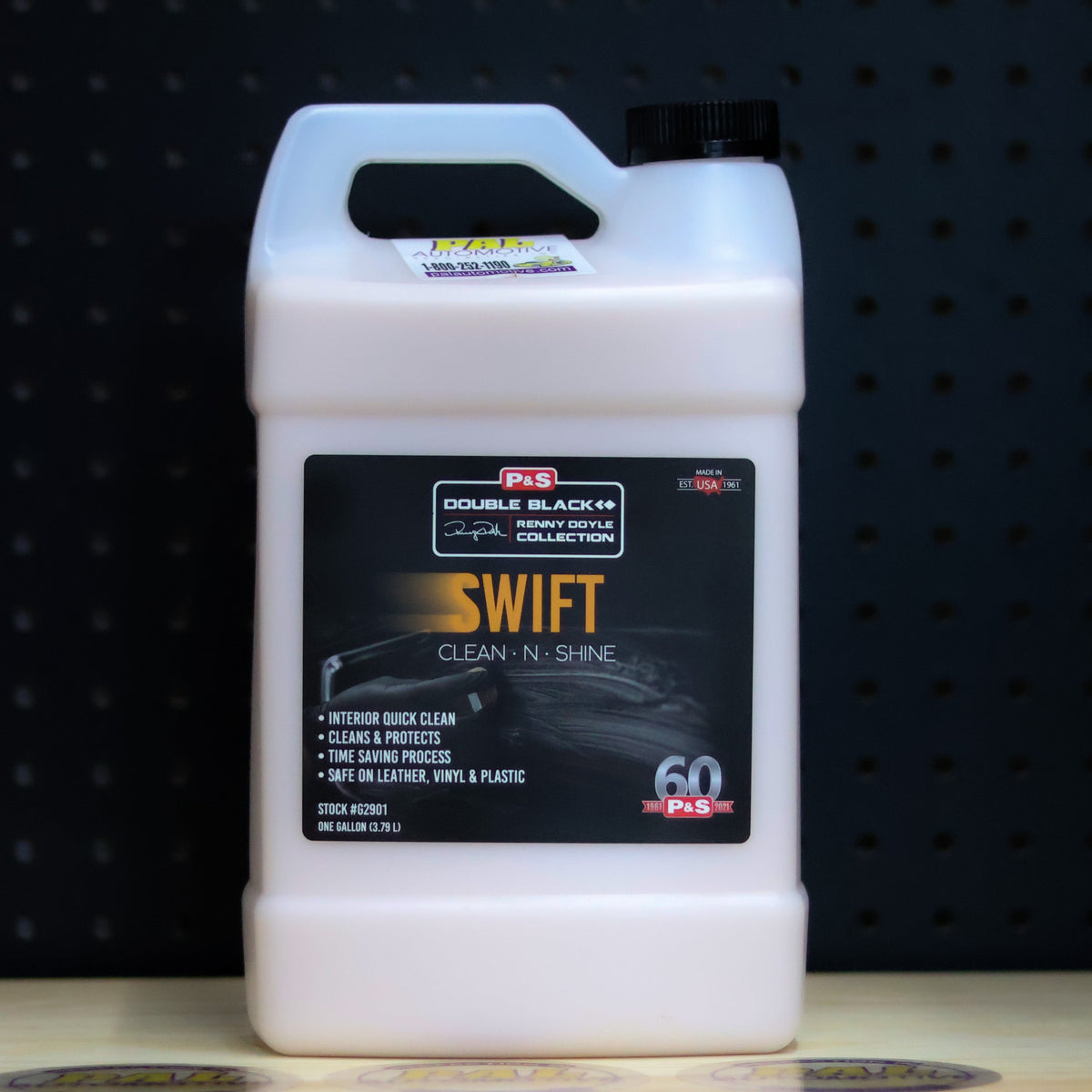 P&S Swift Clean and Shine gallon jug of pale liquid with the black Double Black Renny Doyle Collection label