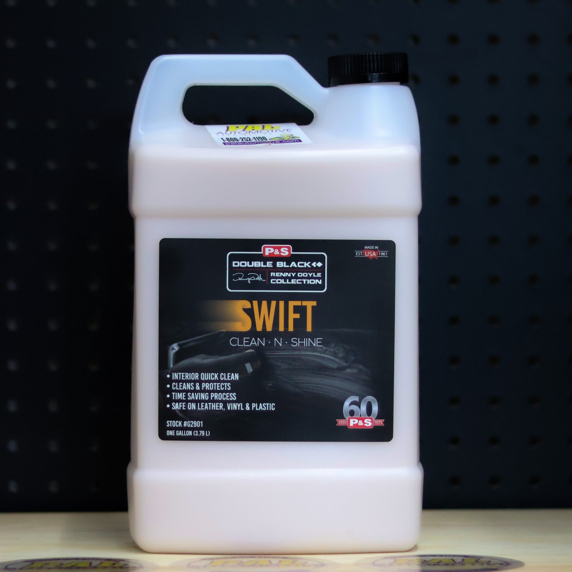 P&S Swift Clean and Shine gallon jug of pale liquid with the black Double Black Renny Doyle Collection label