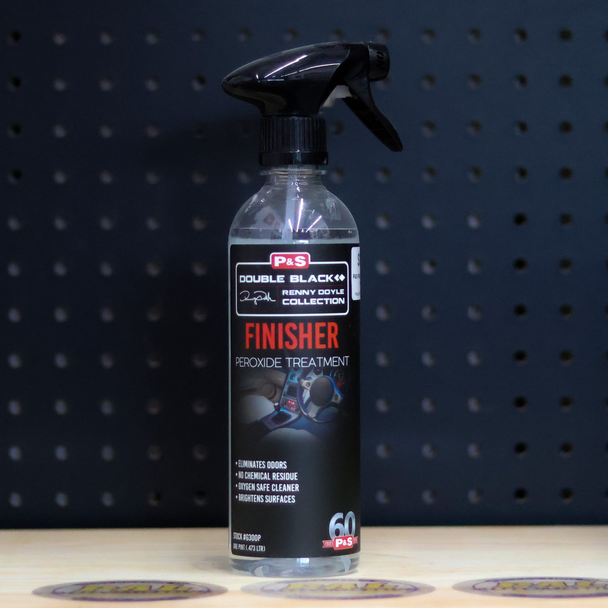 P&S Finisher Peroxide Treatment pint clear spray bottle with a black trigger and a Double Black label