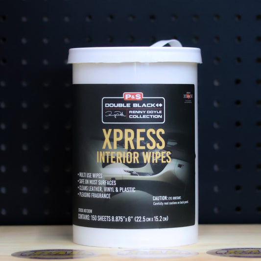 P&S Xpress Interior Wipes in a white canister with a black Double Black collection label