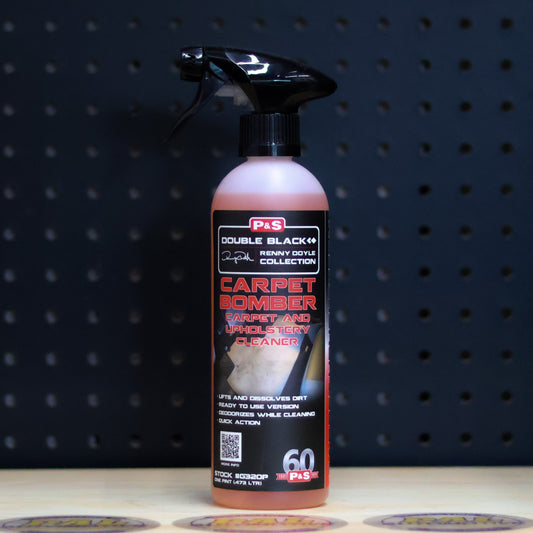 P&S Carpet Bomber pint spray bottle of orange liquid with a black trigger and a Double Black label
