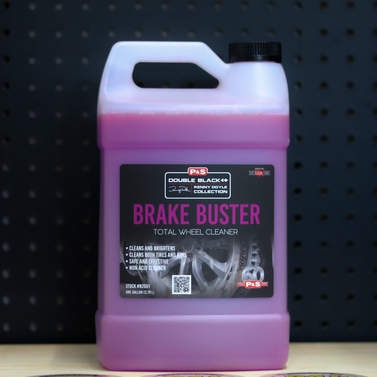 P&S Brake Buster Total Wheel Cleaner gallon jug with purple liquid and a black Double Black label