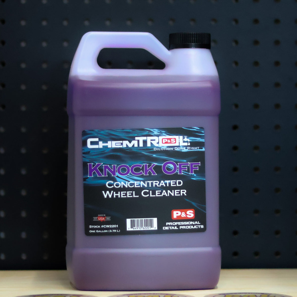 P&S Knock Off concentrated wheel cleaner gallon jug of purple liquid with a ChemTrol Pro label