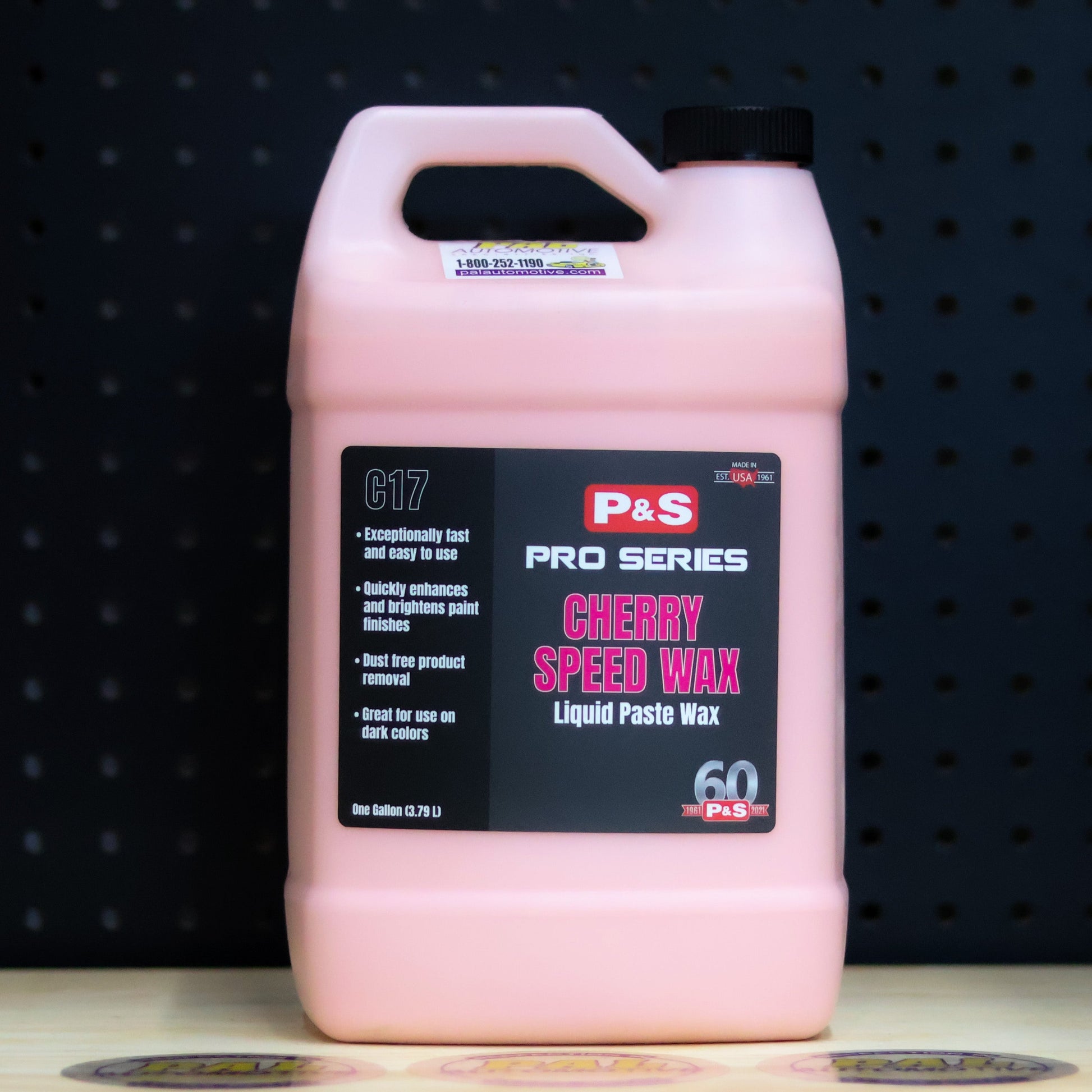 P&S Cherry Speed Wax one gallon jug of pink liquid with a carry handle and a Pro Series Liquid Paste Wax label
