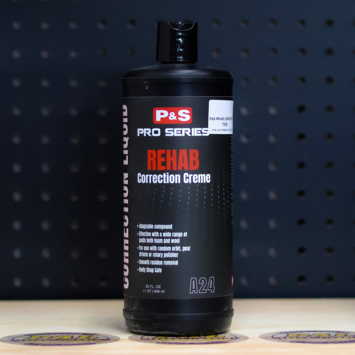 P&S Rehab Correction Creme black bottle of white compound with a black cap and a red and black Pro Series label