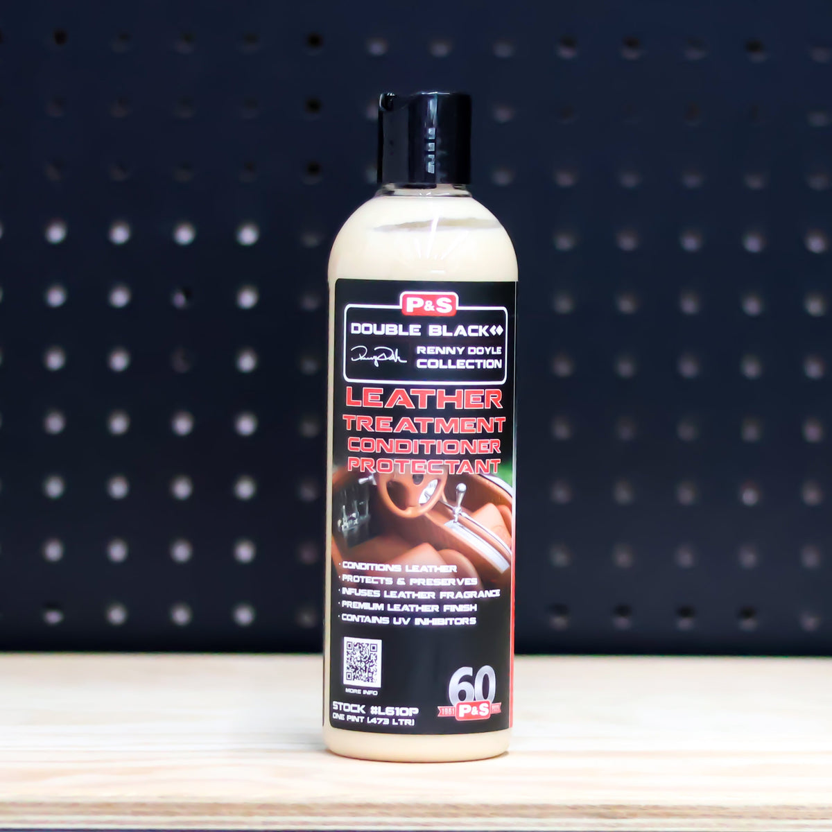 P&S Leather Treatment 16 oz bottle of cream conditioner with a black cap and a black Double Black label