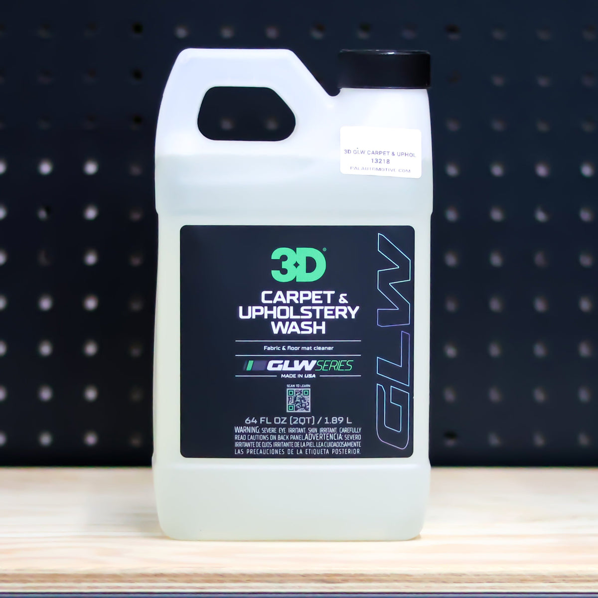 3D GLW Carpet and Upholstery Wash 64 oz jug with handle and black GLW Series label