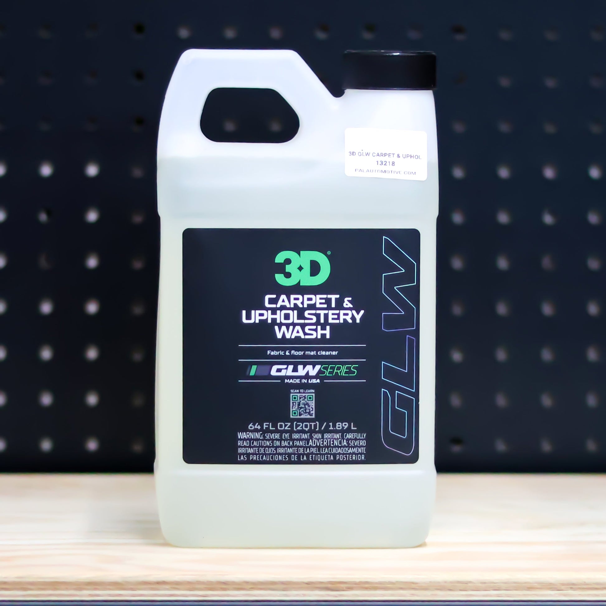3D GLW Carpet and Upholstery Wash 64 oz jug with handle and black GLW Series label